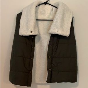 Olive Wool Winter Puffer Vest